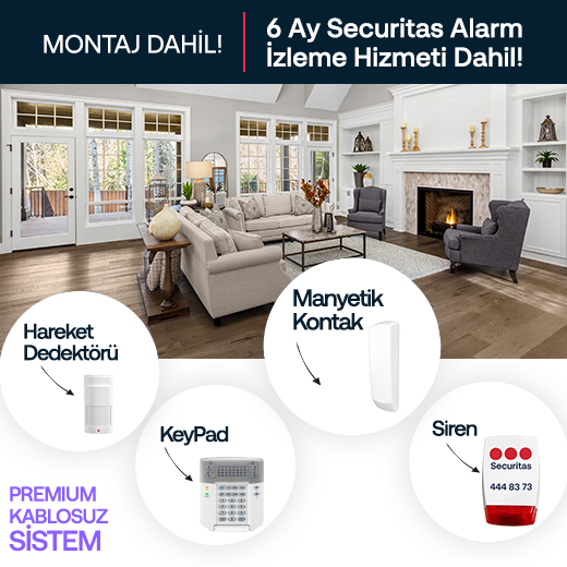 Kablosuz Ev Alarm Paketi | Premium Paket -  6 Ay Alarm İzleme Dahil - GPRS- Data Hattı Dahil - Montaj Dahil